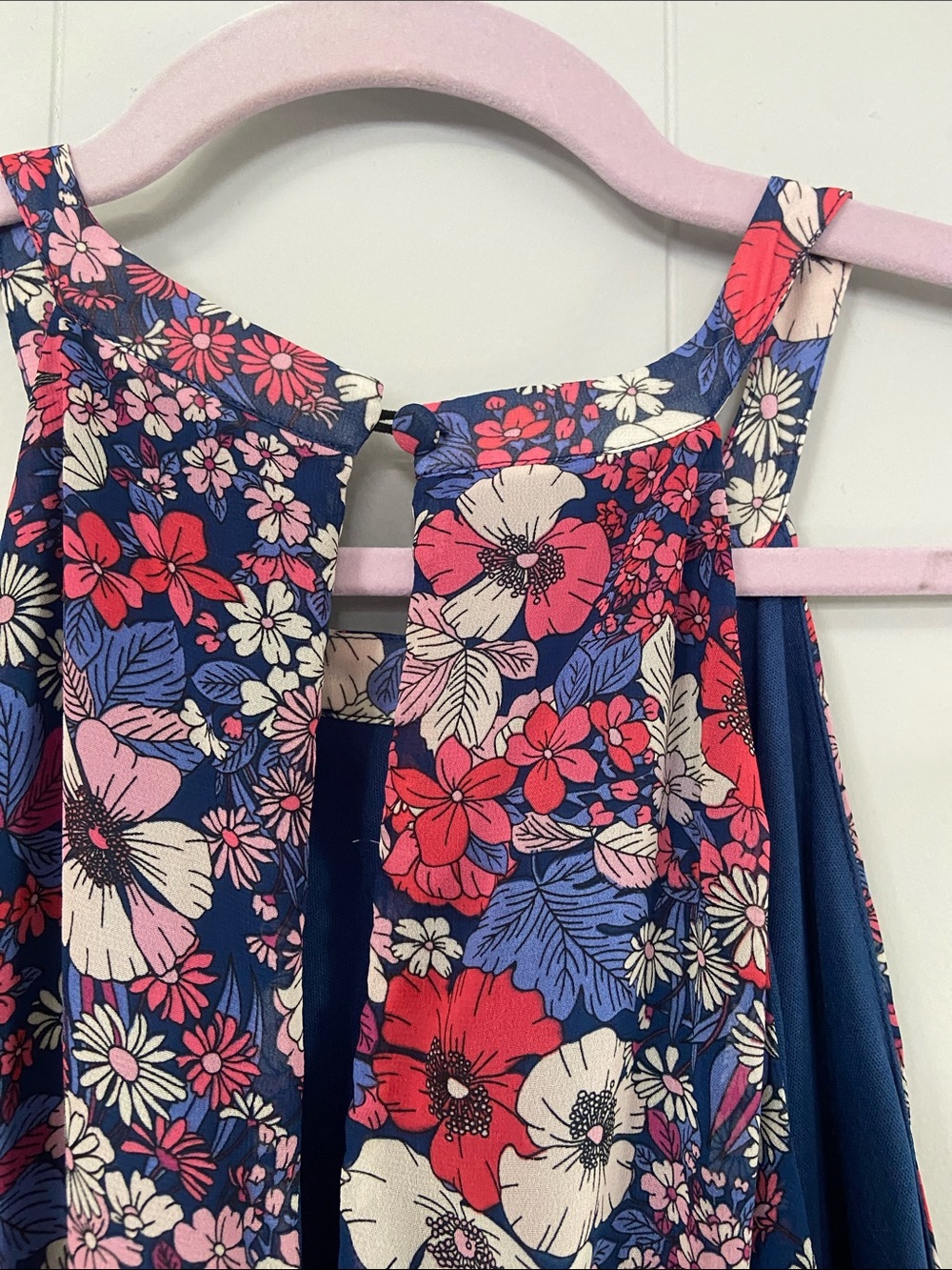 BCBG Paris Floral Navy Pink Cream Sleeveless Dress - Picture 6 of 9